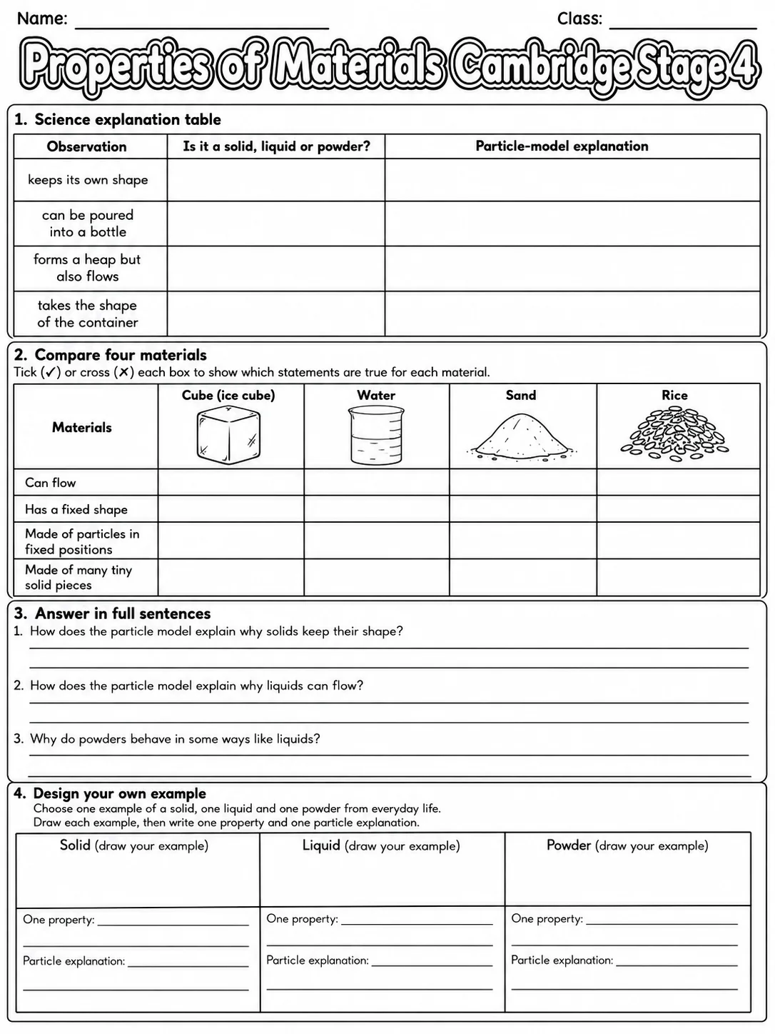 Properties of Materials Cambridge Stage 4 page 10 printable Cambridge science worksheet preview