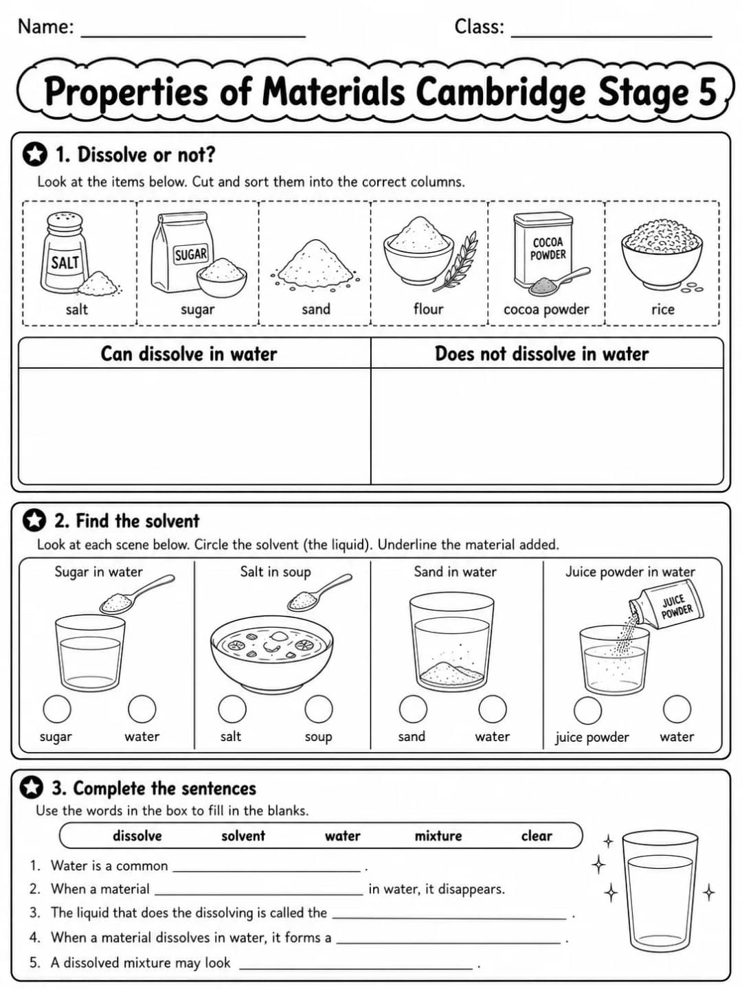 Properties of Materials Cambridge Stage 5 printable Cambridge Primary Science Stage 5 worksheet preview from KiwiBee
