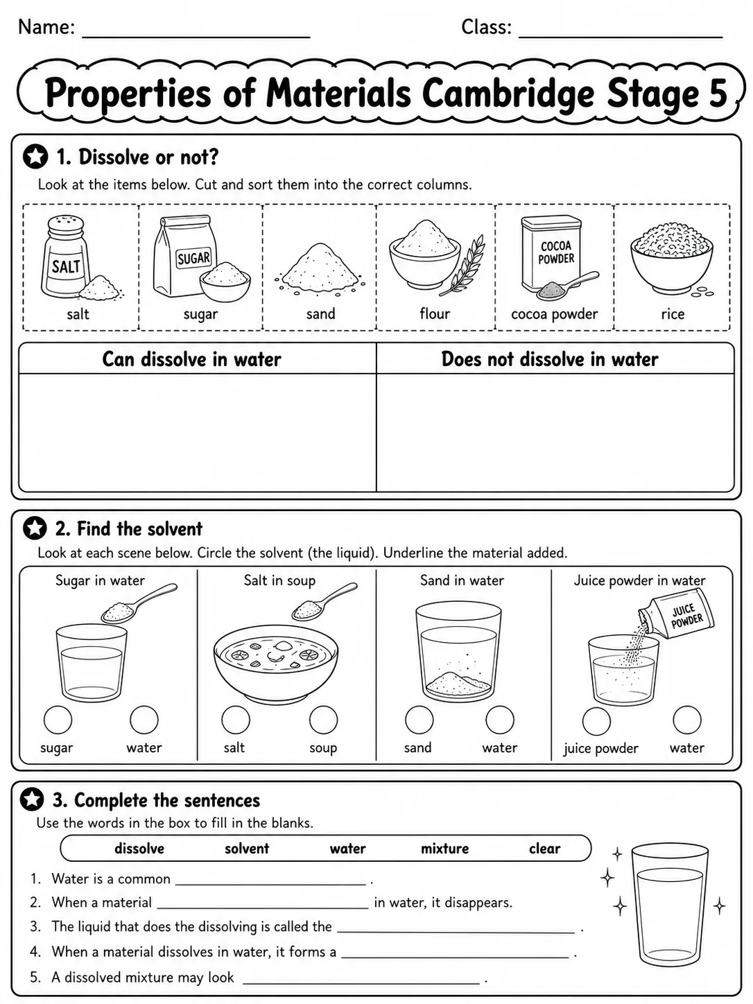 Properties of Materials Cambridge Stage 5 printable Cambridge Primary Science Stage 5 worksheet preview from KiwiBee
