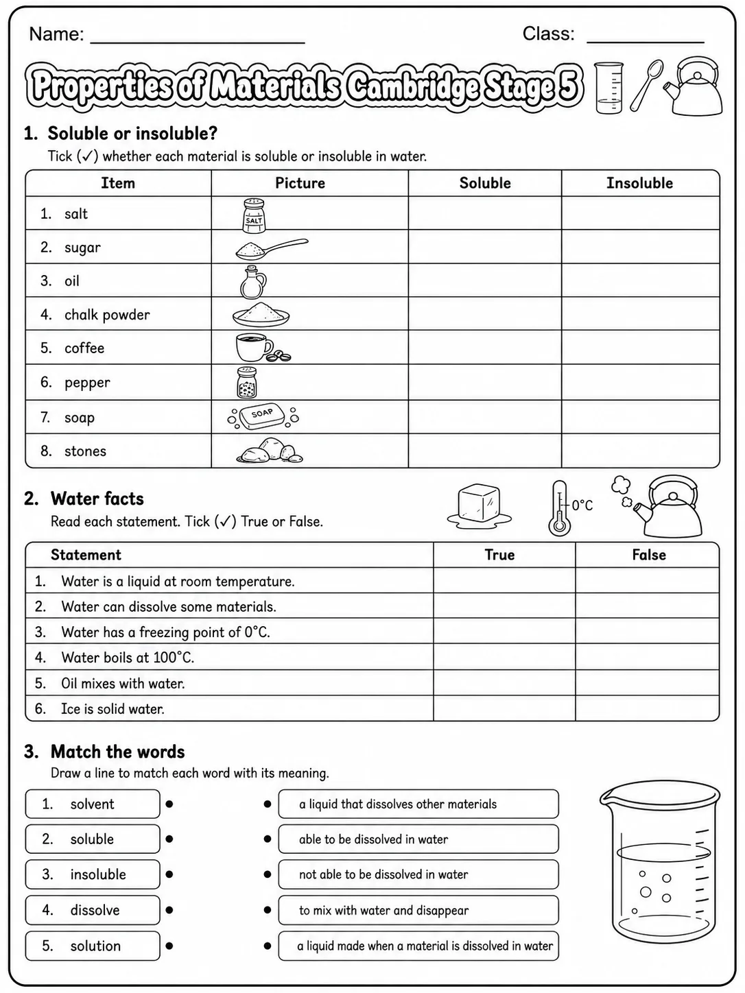 Properties of Materials Cambridge Stage 5 page 2 printable Cambridge science worksheet preview
