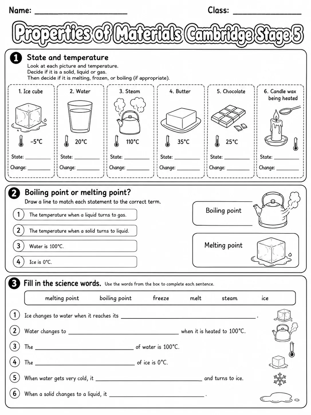 Properties of Materials Cambridge Stage 5 page 4 printable Cambridge science worksheet preview