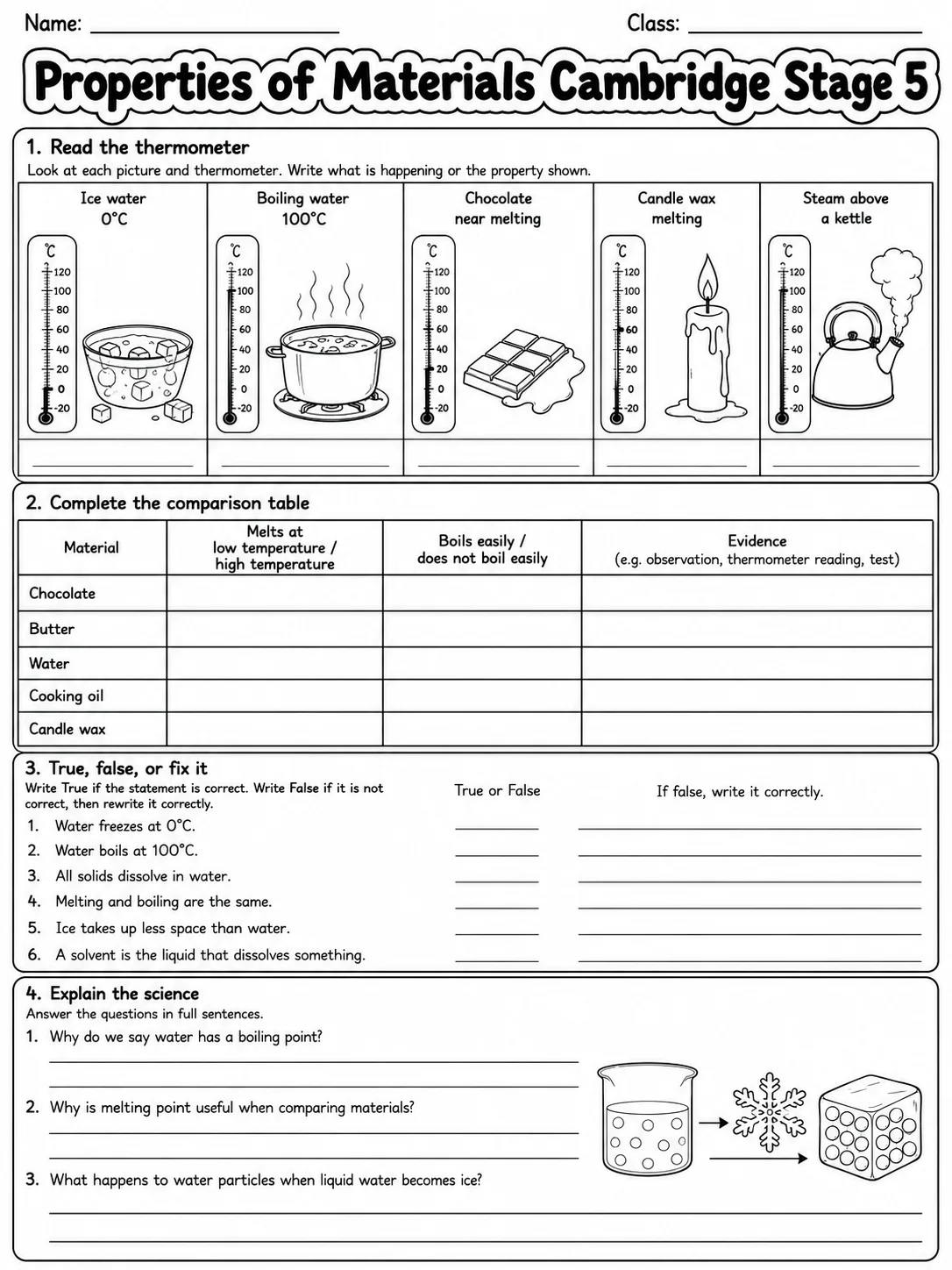 Properties of Materials Cambridge Stage 5 page 7 printable Cambridge science worksheet preview