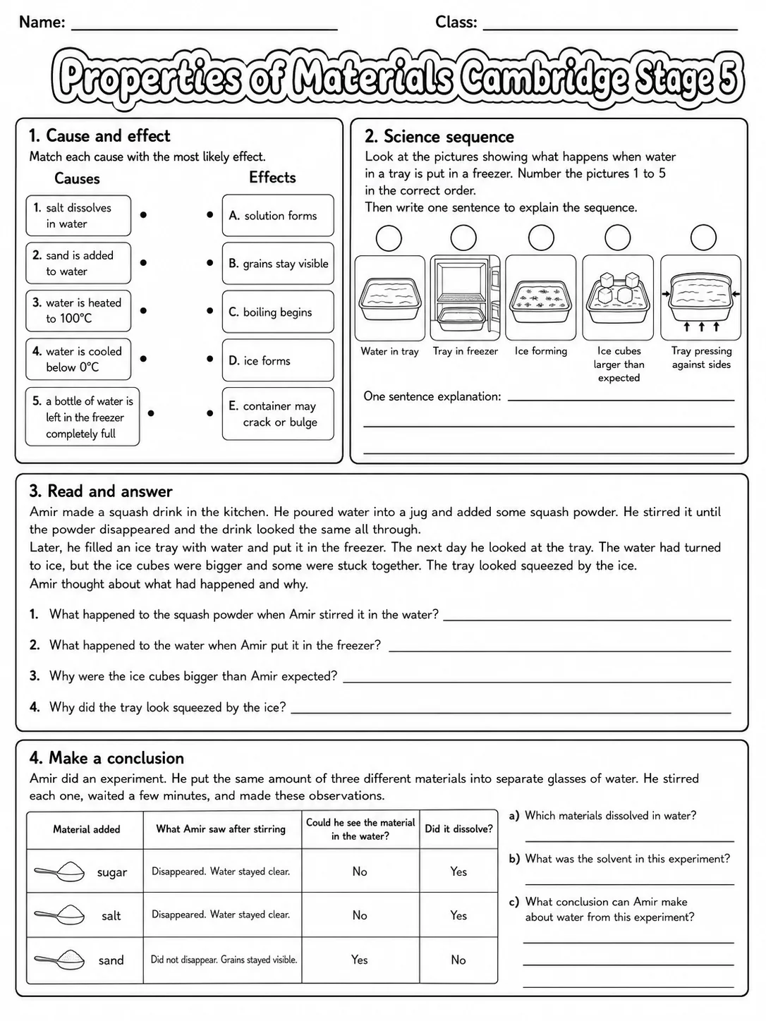 Properties of Materials Cambridge Stage 5 page 8 printable Cambridge science worksheet preview