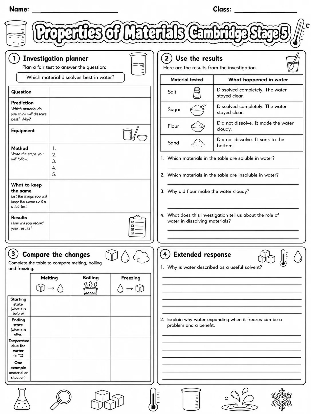 Properties of Materials Cambridge Stage 5 page 9 printable Cambridge science worksheet preview
