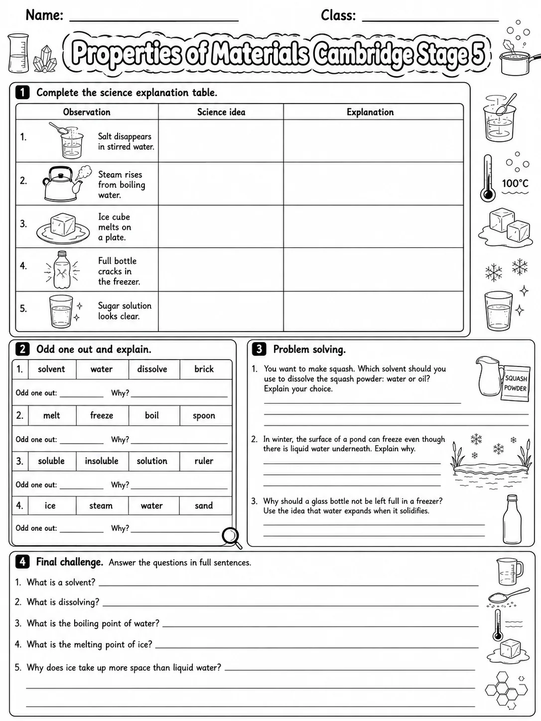 Properties of Materials Cambridge Stage 5 page 10 printable Cambridge science worksheet preview
