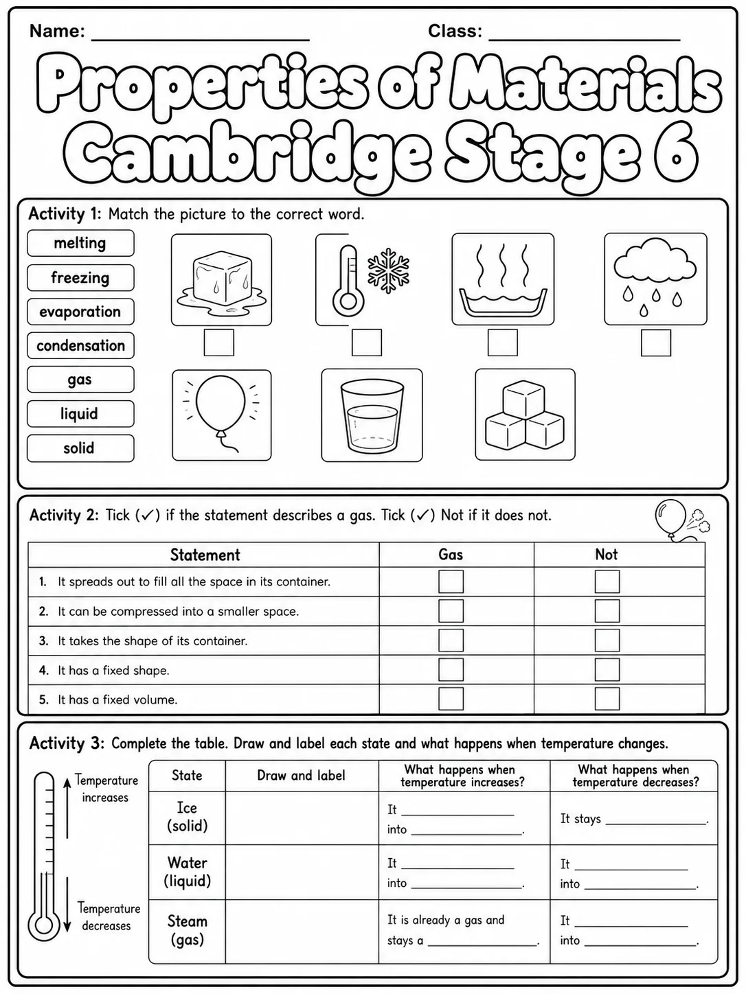 Properties of Materials Cambridge Stage 6 printable Cambridge Primary Science Stage 6 worksheet preview from KiwiBee
