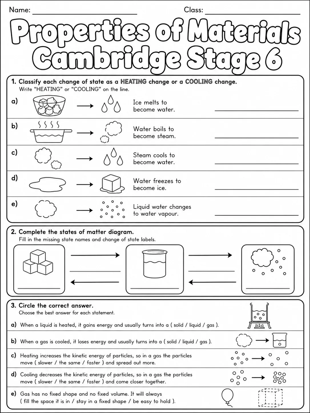 Properties of Materials Cambridge Stage 6 page 2 printable Cambridge science worksheet preview