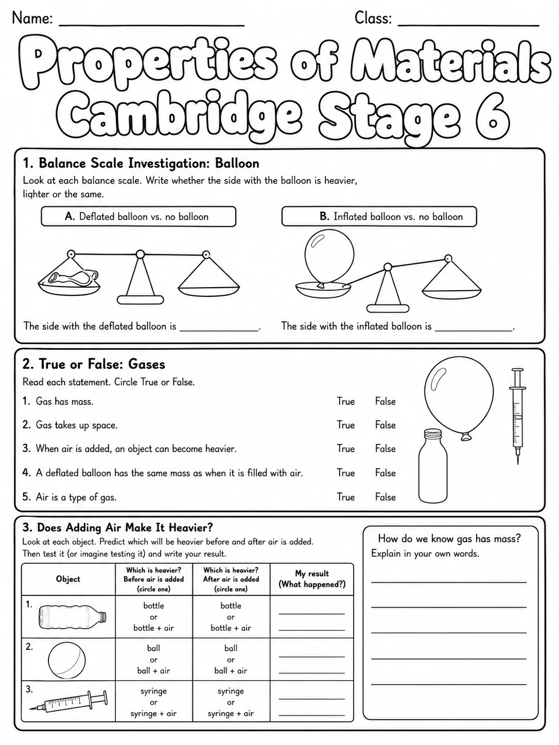 Properties of Materials Cambridge Stage 6 page 3 printable Cambridge science worksheet preview