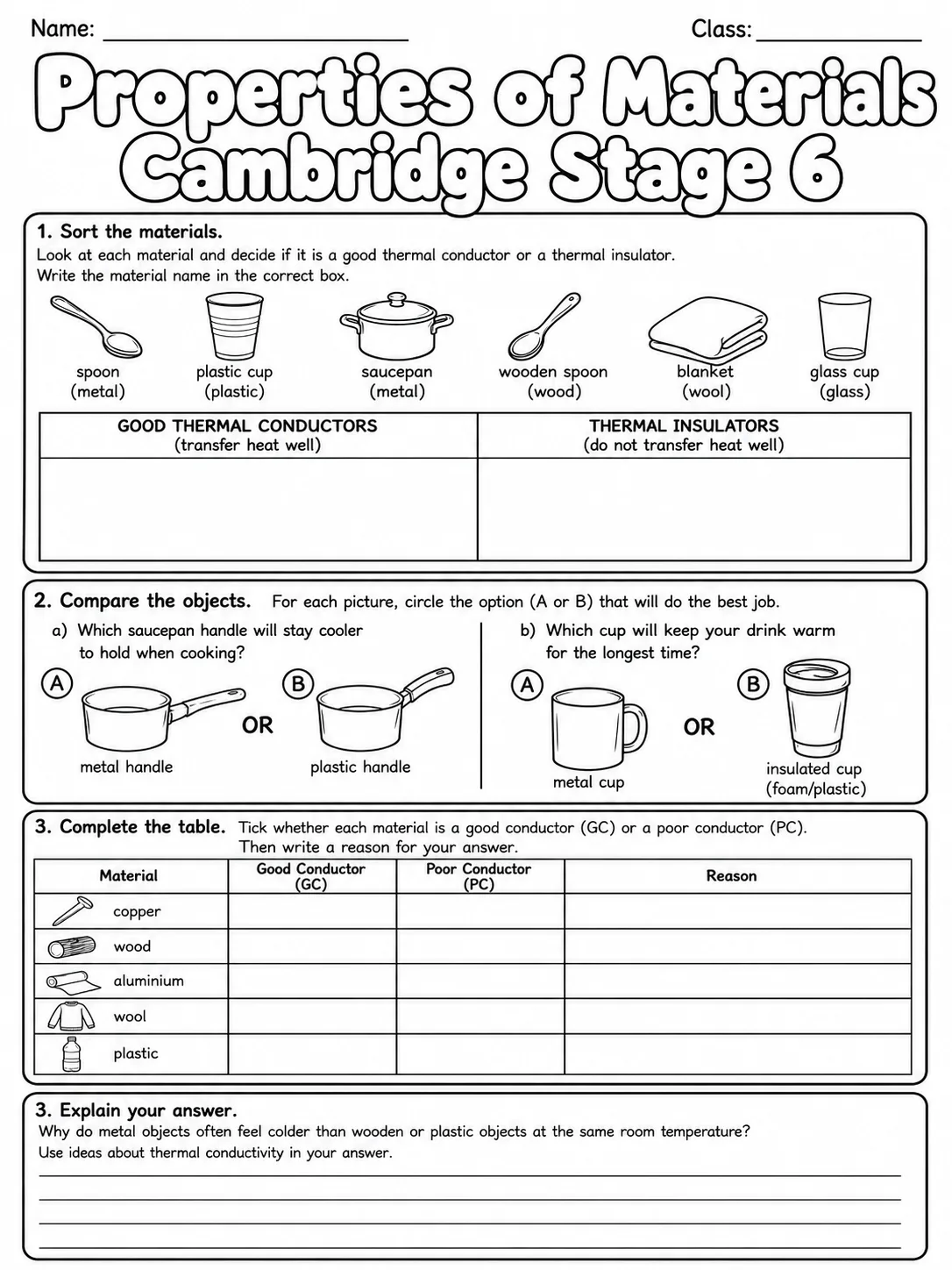 Properties of Materials Cambridge Stage 6 page 5 printable Cambridge science worksheet preview