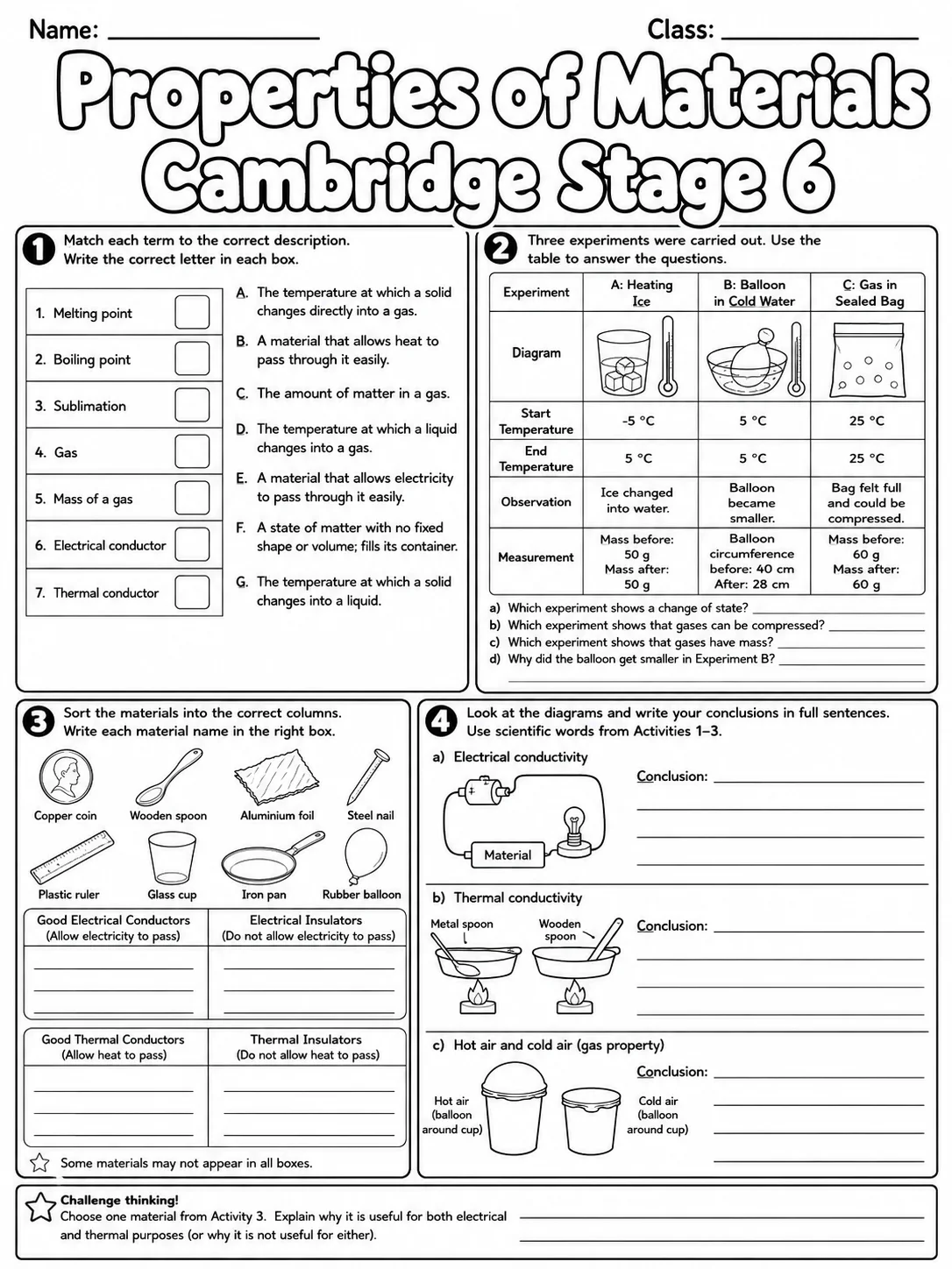 Properties of Materials Cambridge Stage 6 page 6 printable Cambridge science worksheet preview