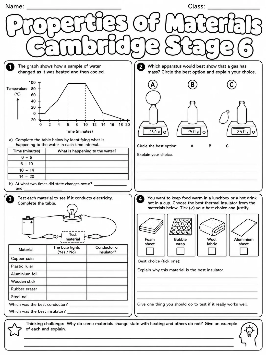 Properties of Materials Cambridge Stage 6 page 7 printable Cambridge science worksheet preview