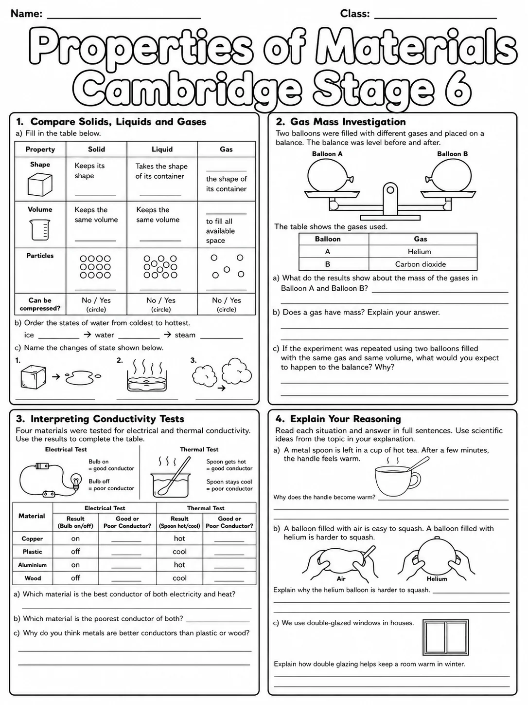 Properties of Materials Cambridge Stage 6 page 9 printable Cambridge science worksheet preview