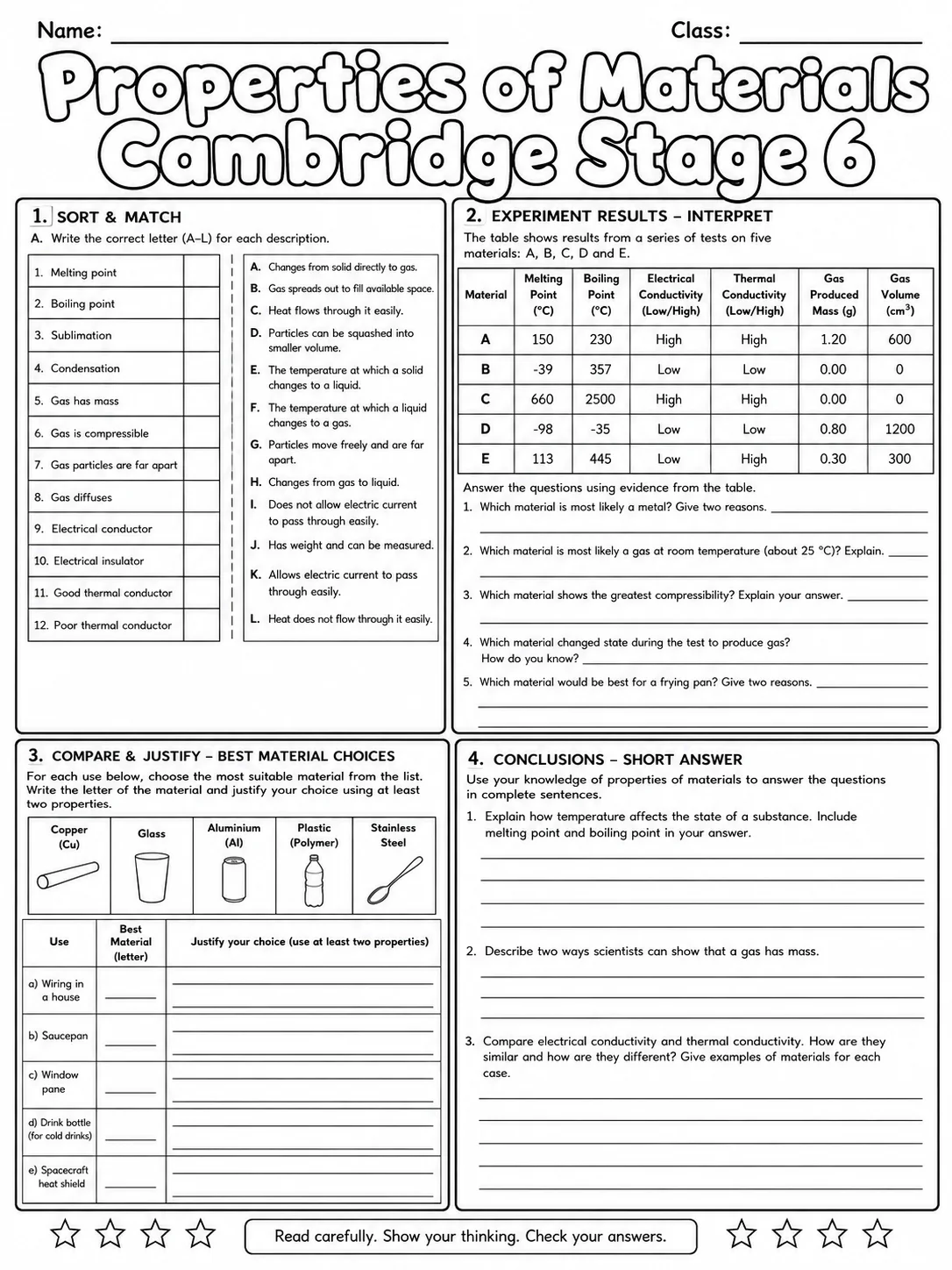 Properties of Materials Cambridge Stage 6 page 10 printable Cambridge science worksheet preview