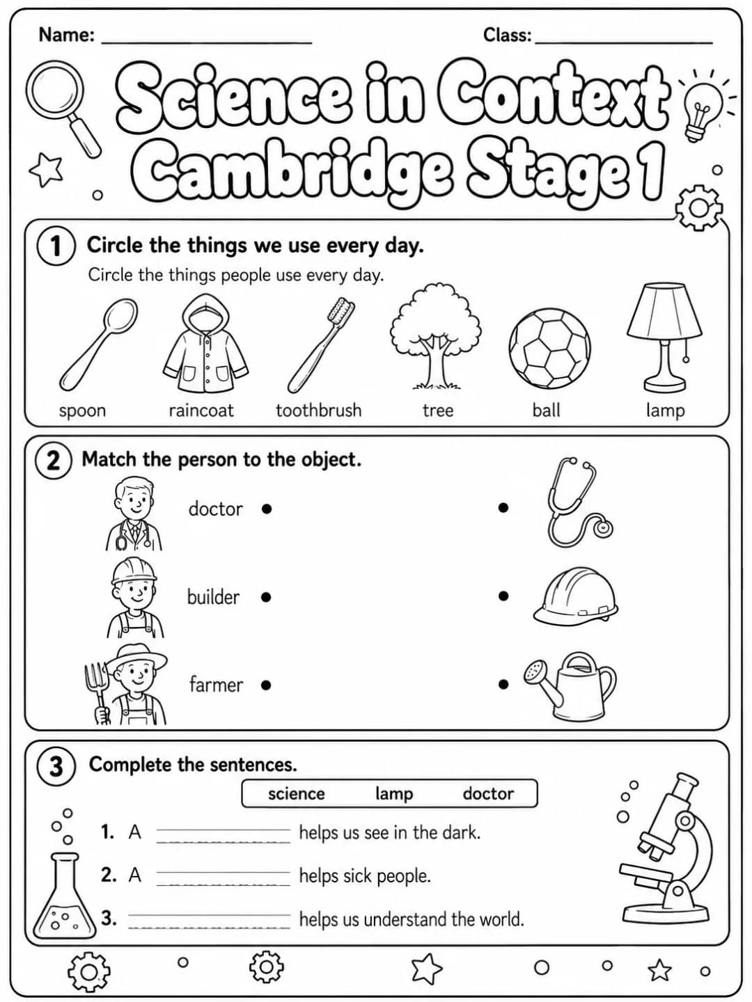 Science in Context Cambridge Stage 1 printable Cambridge Primary Science Stage 1 worksheet preview from KiwiBee