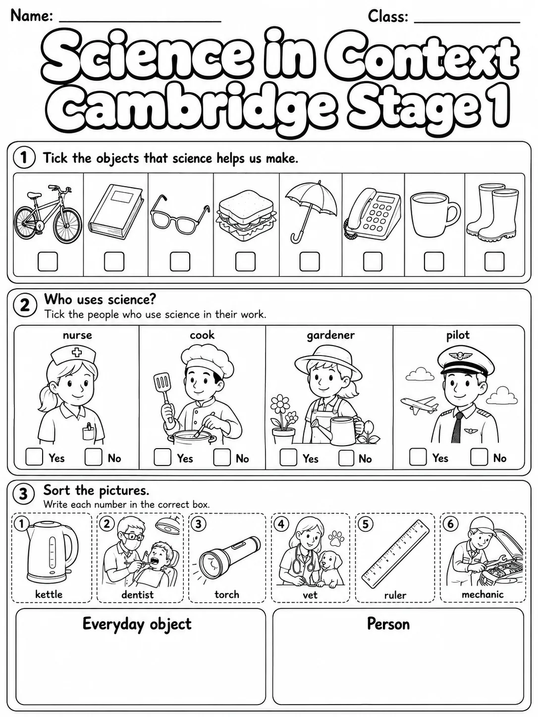 Science in Context Cambridge Stage 1 page 2 printable Cambridge science worksheet preview