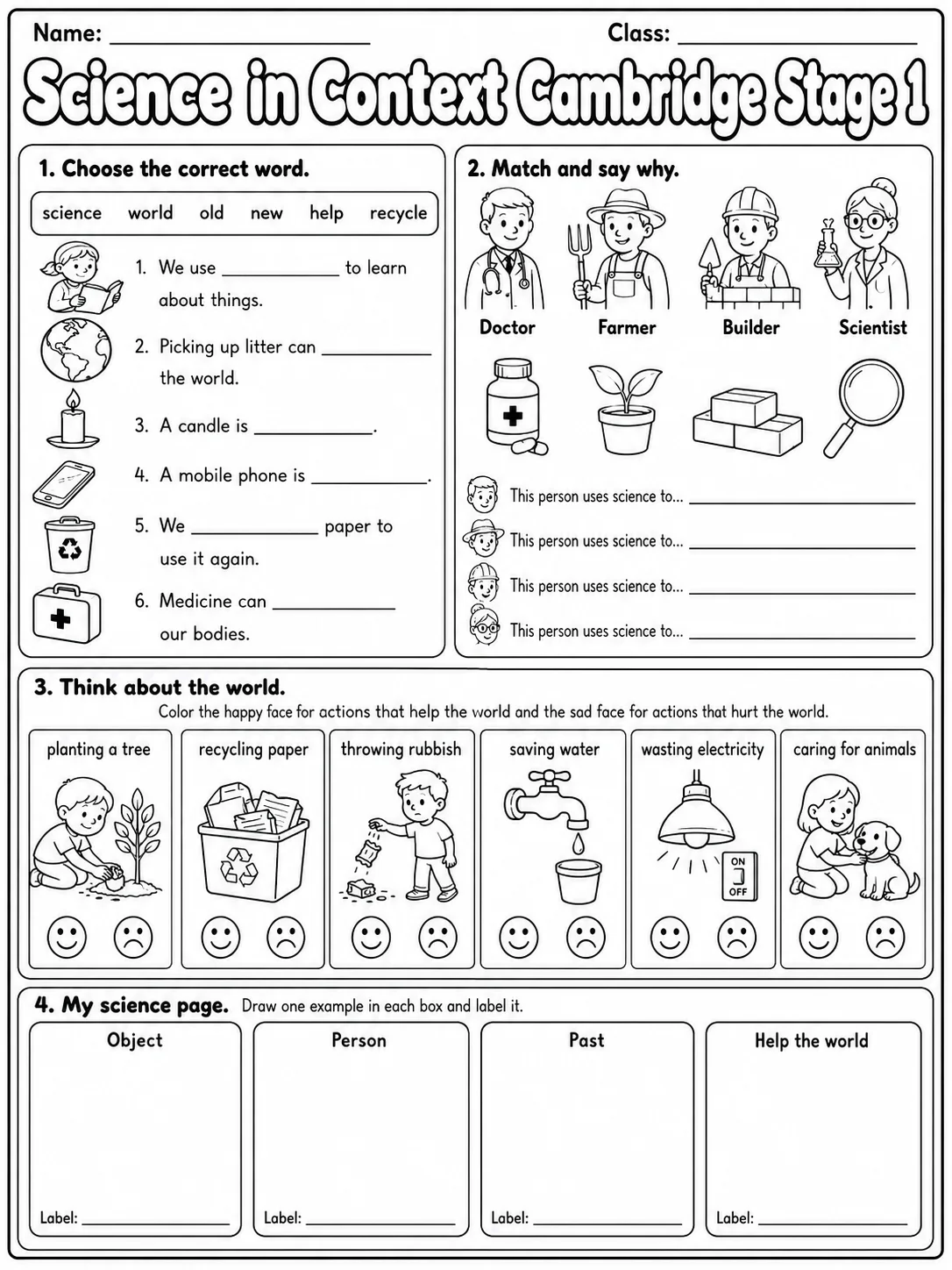 Science in Context Cambridge Stage 1 page 10 printable Cambridge science worksheet preview