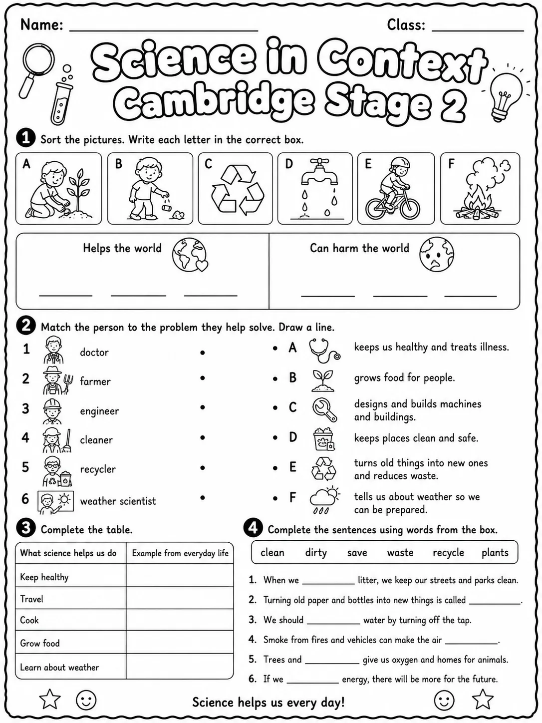 Science in Context Cambridge Stage 2 page 5 printable Cambridge science worksheet preview