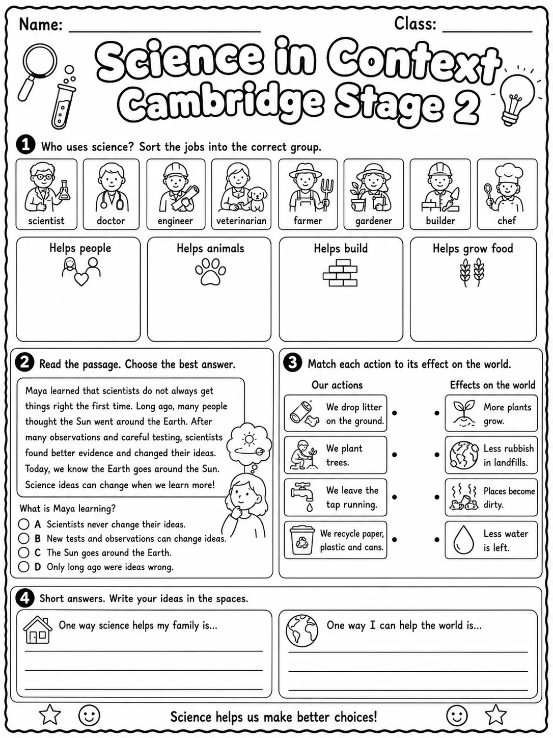 Science in Context Cambridge Stage 2 page 9 printable Cambridge science worksheet preview