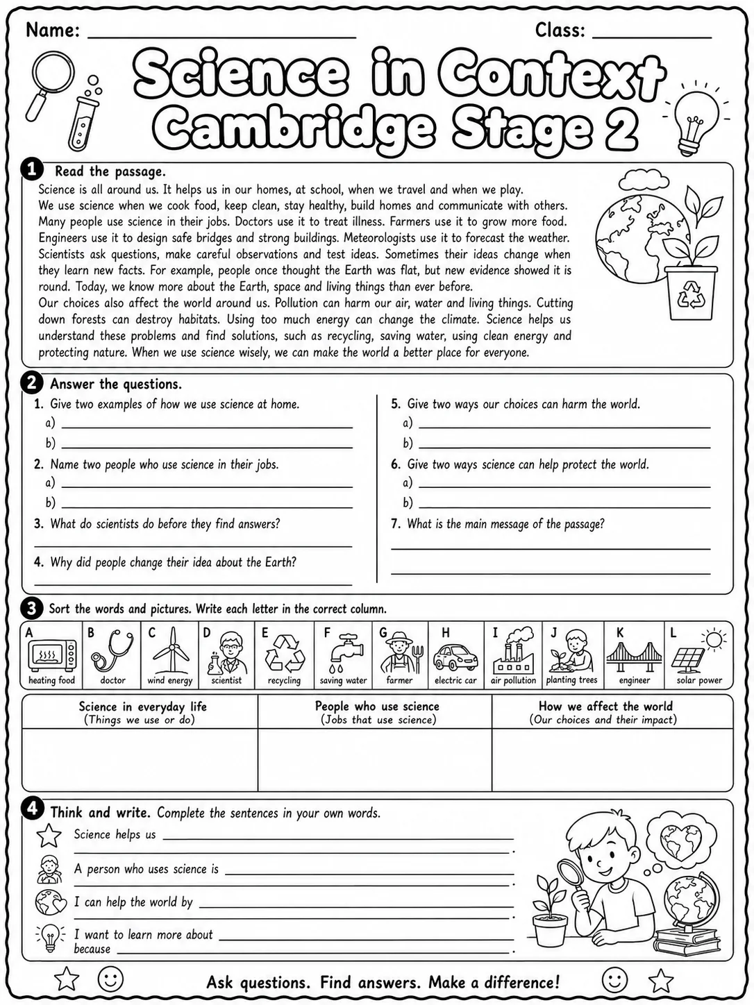 Science in Context Cambridge Stage 2 page 10 printable Cambridge science worksheet preview