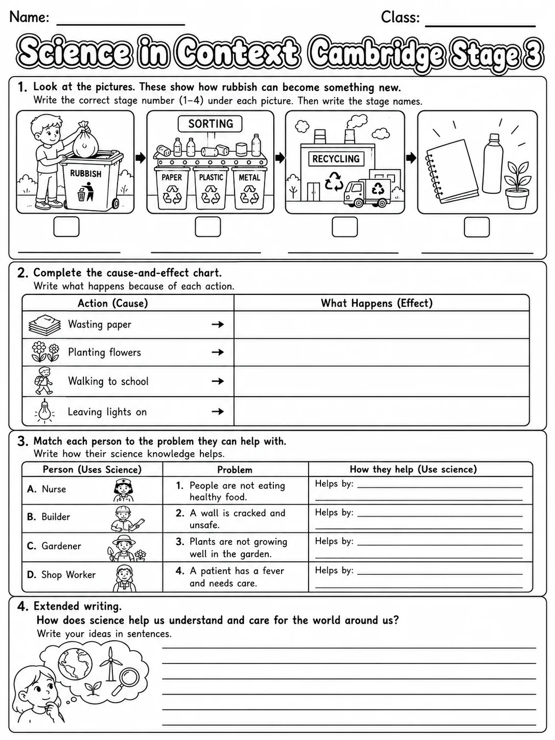 Science in Context Cambridge Stage 3 page 9 printable Cambridge science worksheet preview