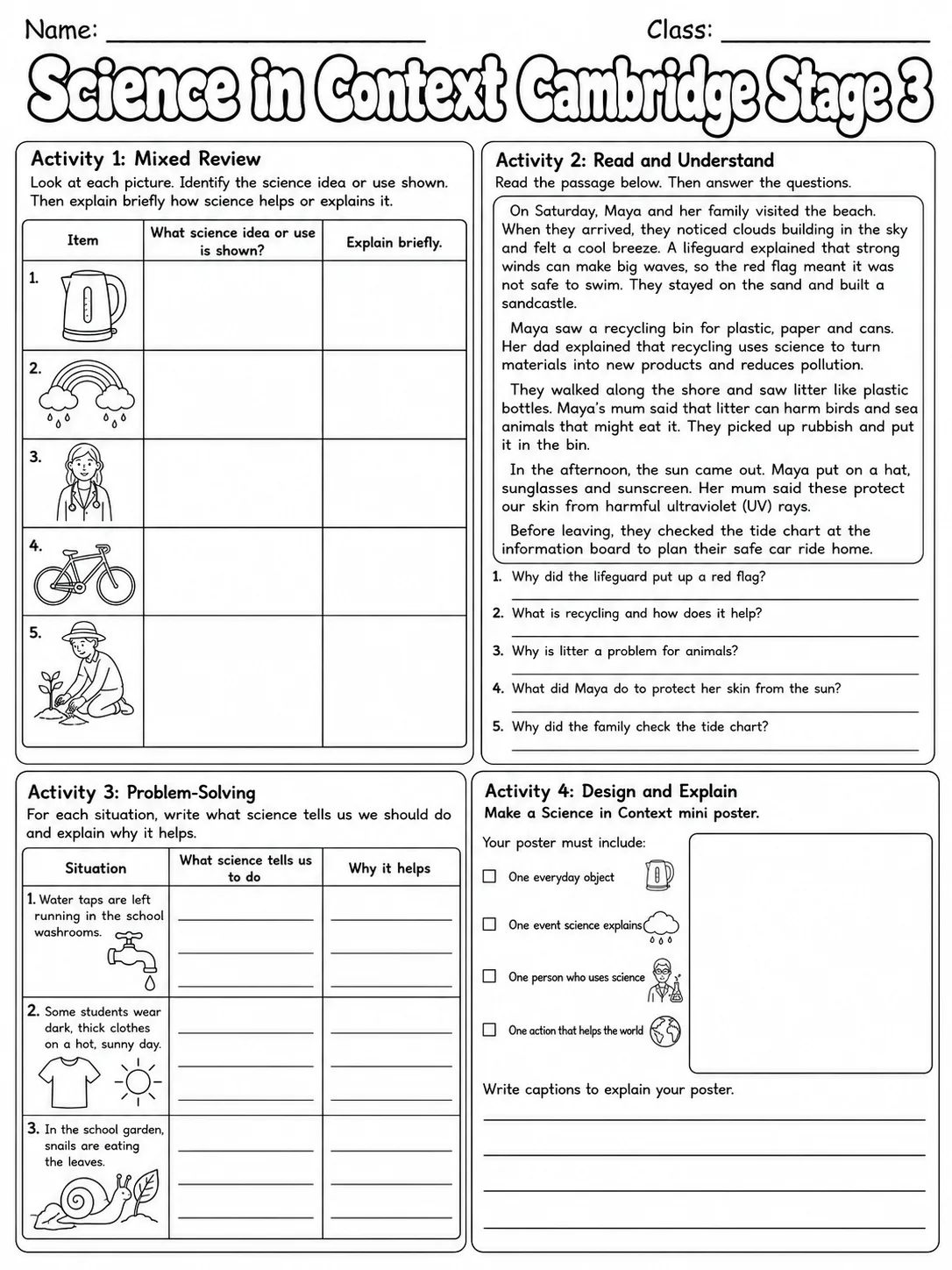 Science in Context Cambridge Stage 3 page 10 printable Cambridge science worksheet preview