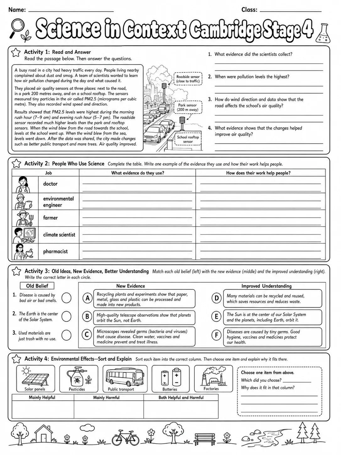 Science in Context Cambridge Stage 4 page 7 printable Cambridge science worksheet preview