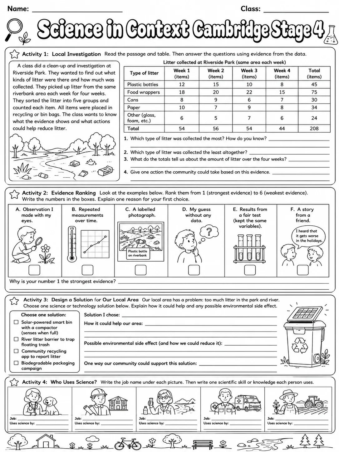 Science in Context Cambridge Stage 4 page 8 printable Cambridge science worksheet preview