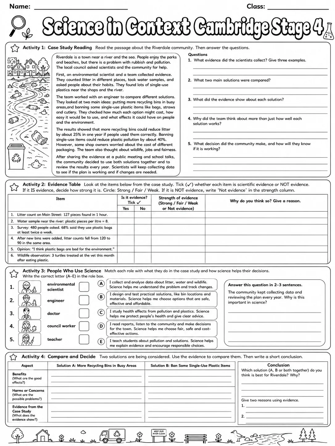 Science in Context Cambridge Stage 4 page 10 printable Cambridge science worksheet preview