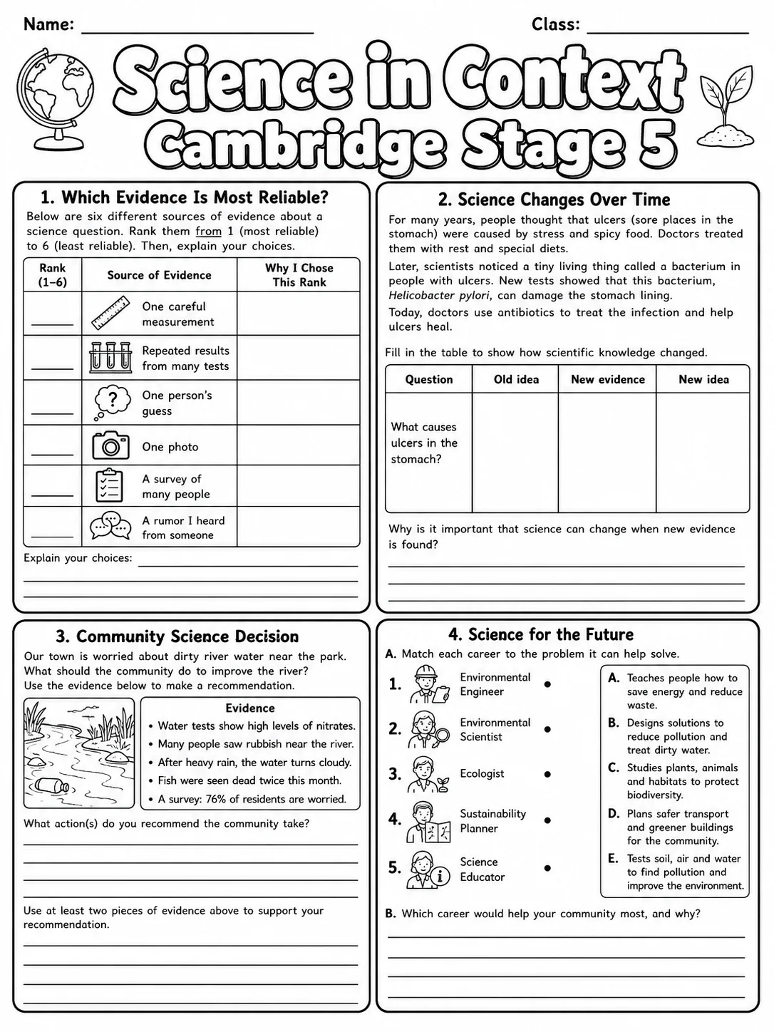 Science in Context Cambridge Stage 5 page 10 printable Cambridge science worksheet preview