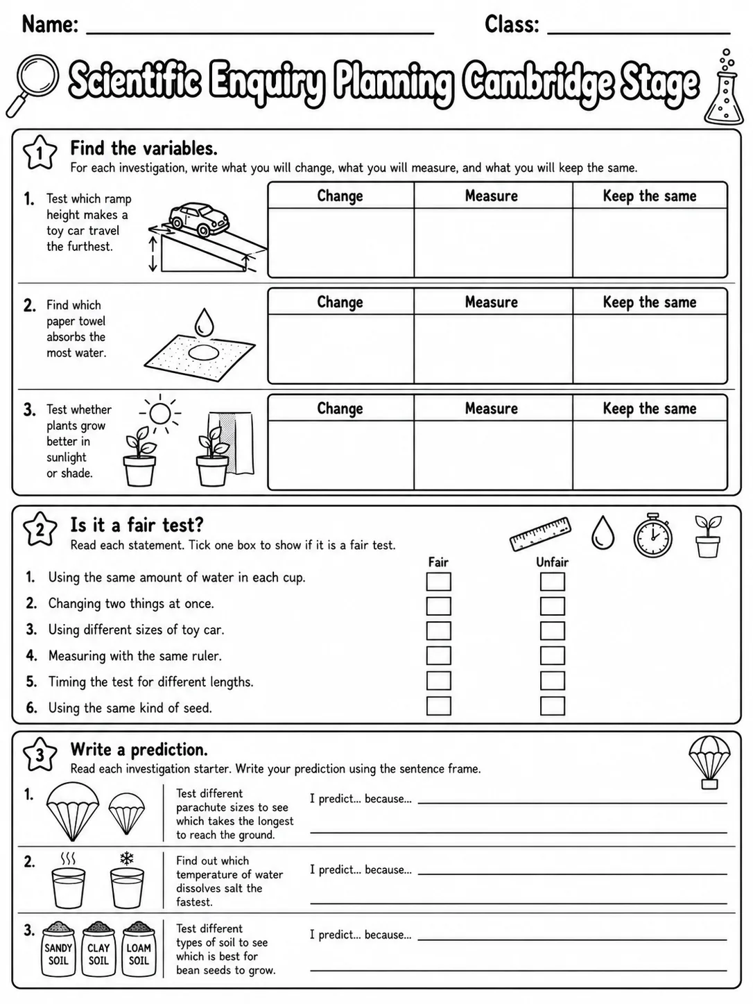Scientific Enquiry Planning Cambridge Stage 1 printable Cambridge Primary Science Stage 1 worksheet preview from KiwiBee