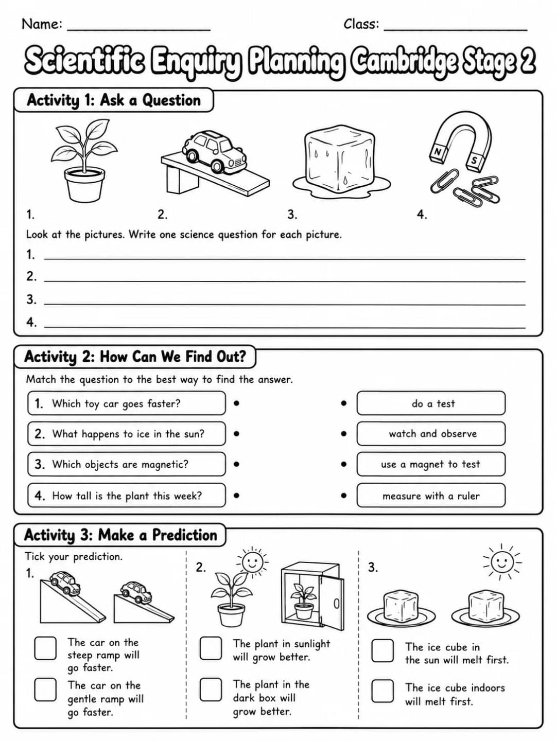 Scientific Enquiry Planning Cambridge Stage 2 printable Cambridge Primary Science Stage 2 worksheet preview from KiwiBee