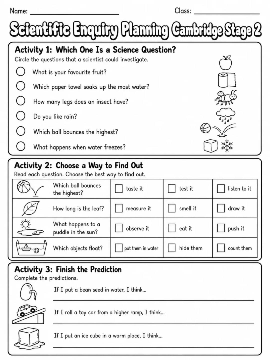Scientific Enquiry Planning Cambridge Stage 2 printable Cambridge Primary Science Stage 2 worksheet preview from KiwiBee