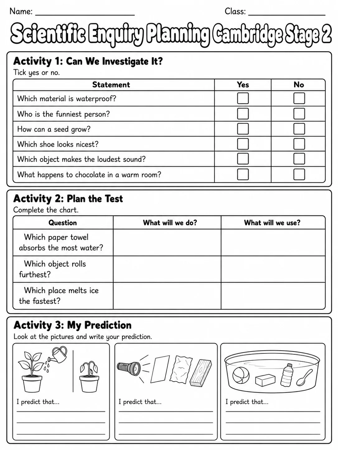 Scientific Enquiry Planning Cambridge Stage 2 printable Cambridge Primary Science Stage 2 worksheet preview from KiwiBee