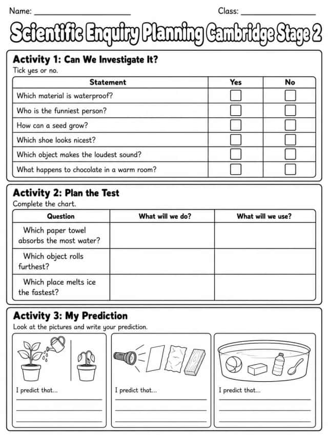 Scientific Enquiry Planning Cambridge Stage 2