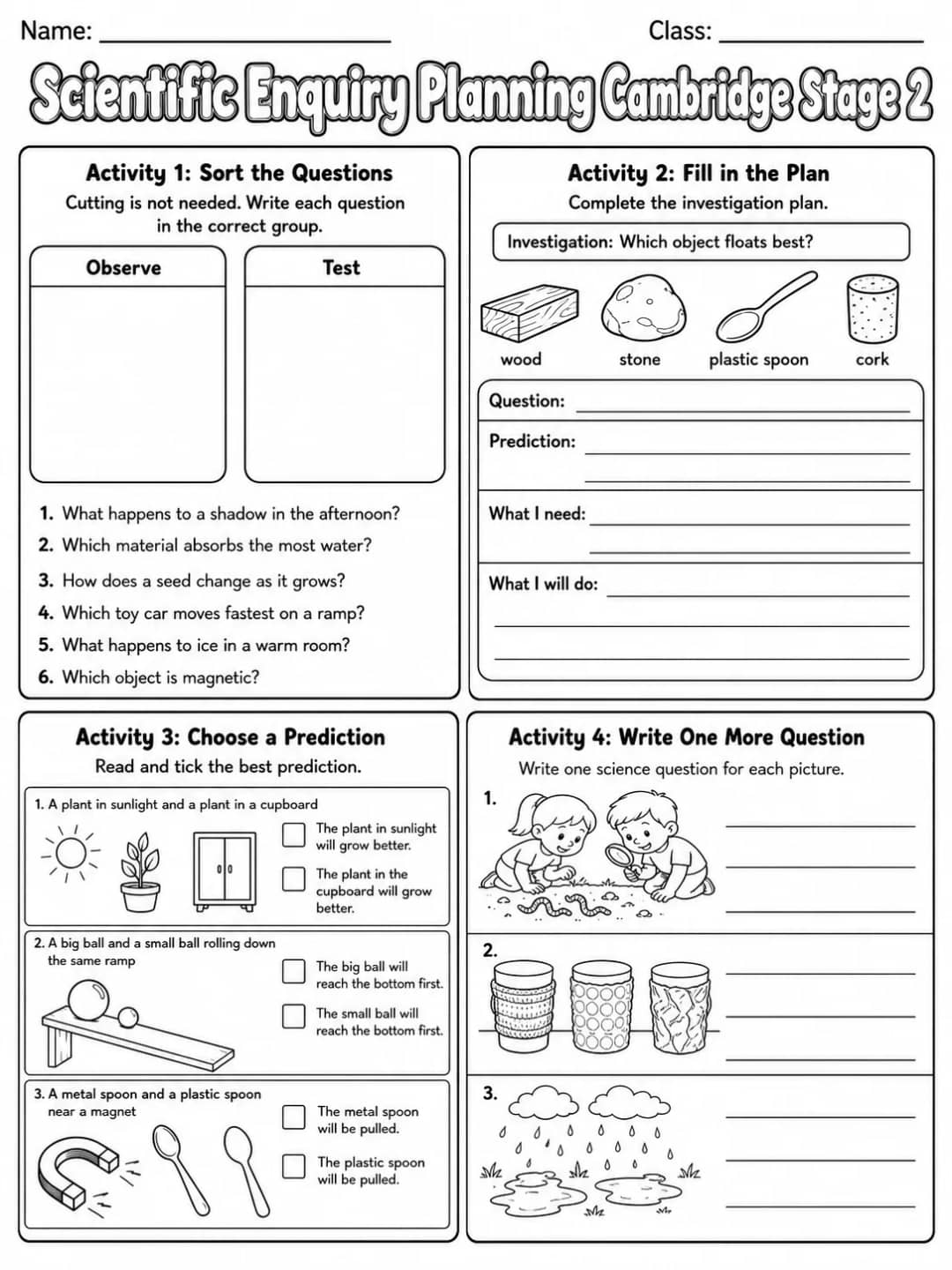 Scientific Enquiry Planning Cambridge Stage 2 printable Cambridge Primary Science Stage 2 worksheet preview from KiwiBee