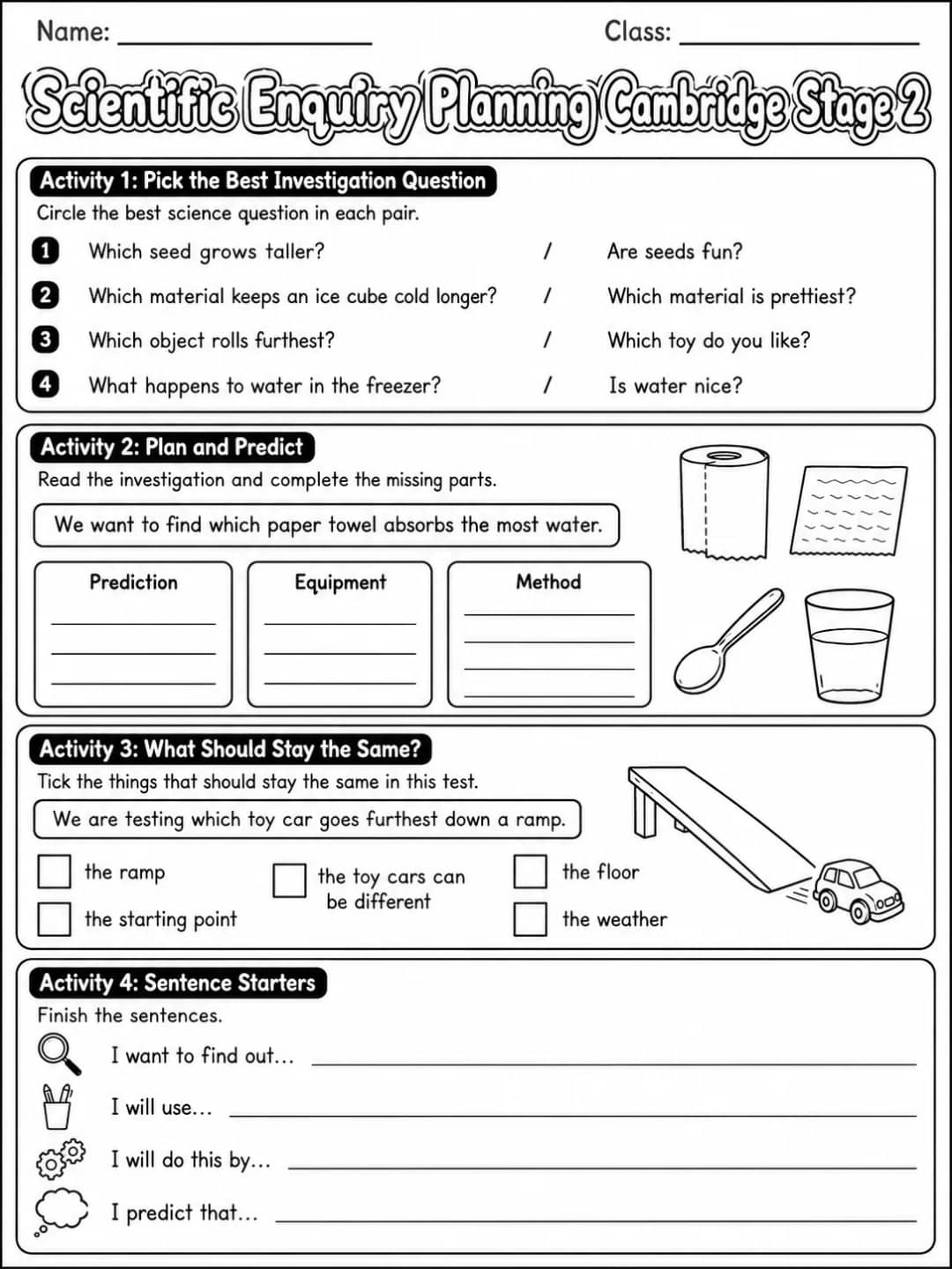 Scientific Enquiry Planning Cambridge Stage 2 printable Cambridge Primary Science Stage 2 worksheet preview from KiwiBee