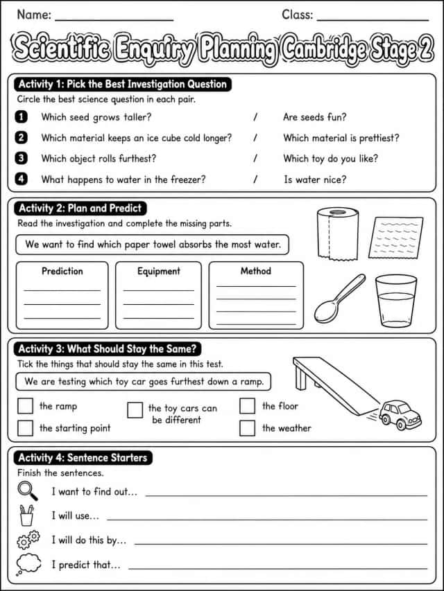 Scientific Enquiry Planning Cambridge Stage 2