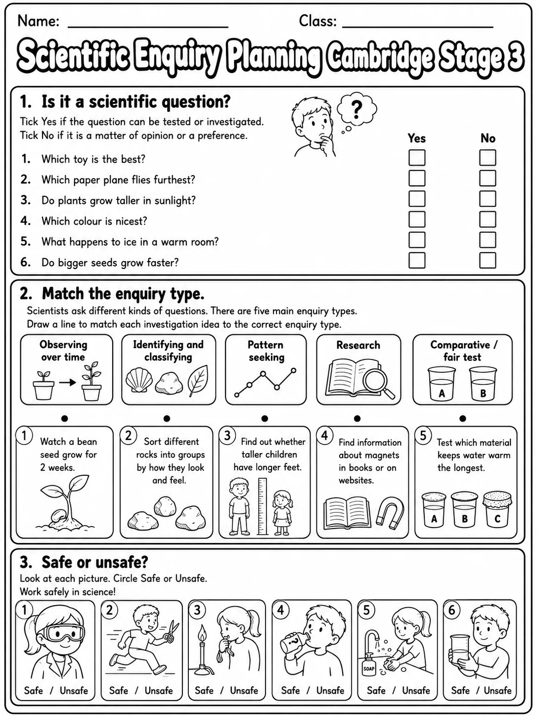Scientific Enquiry Planning Cambridge Stage 3 printable Cambridge Primary Science Stage 3 worksheet preview from KiwiBee
