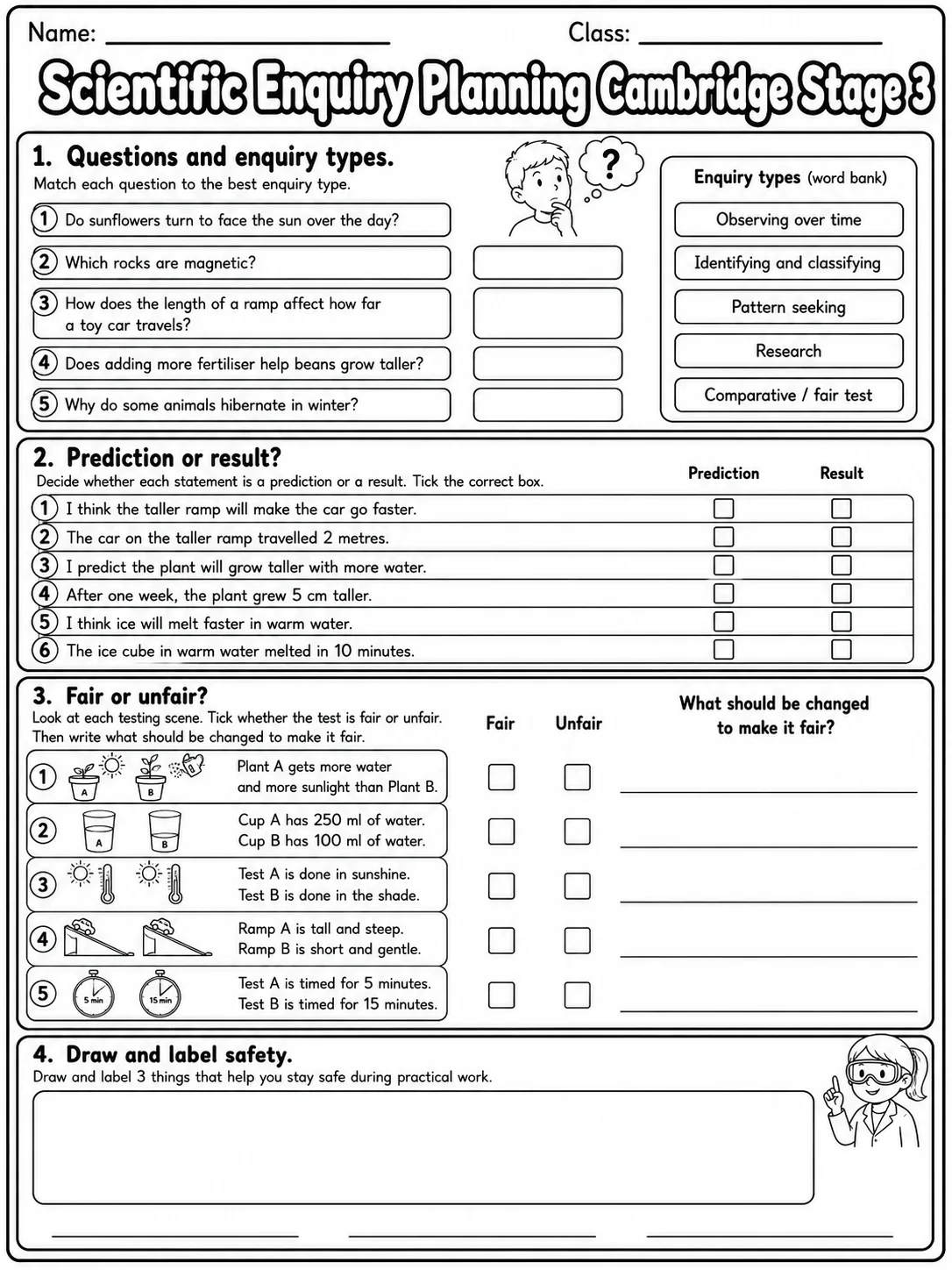 Scientific Enquiry Planning Cambridge Stage 3 page 7 printable Cambridge science worksheet preview