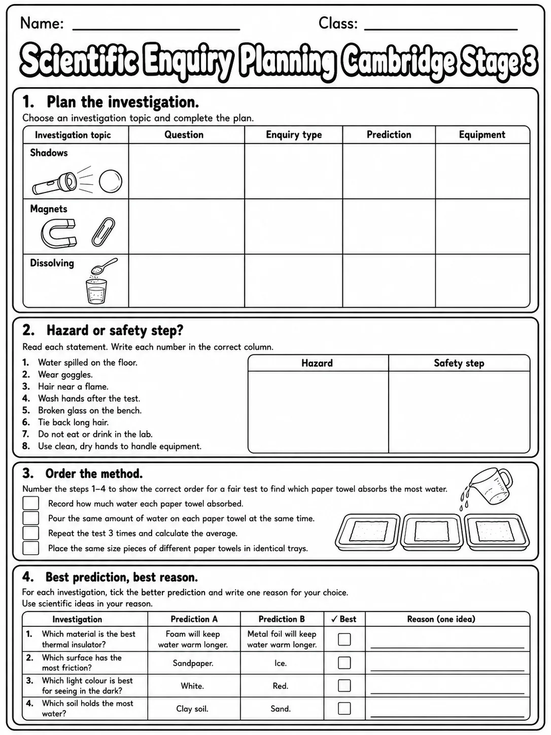 Scientific Enquiry Planning Cambridge Stage 3 page 8 printable Cambridge science worksheet preview