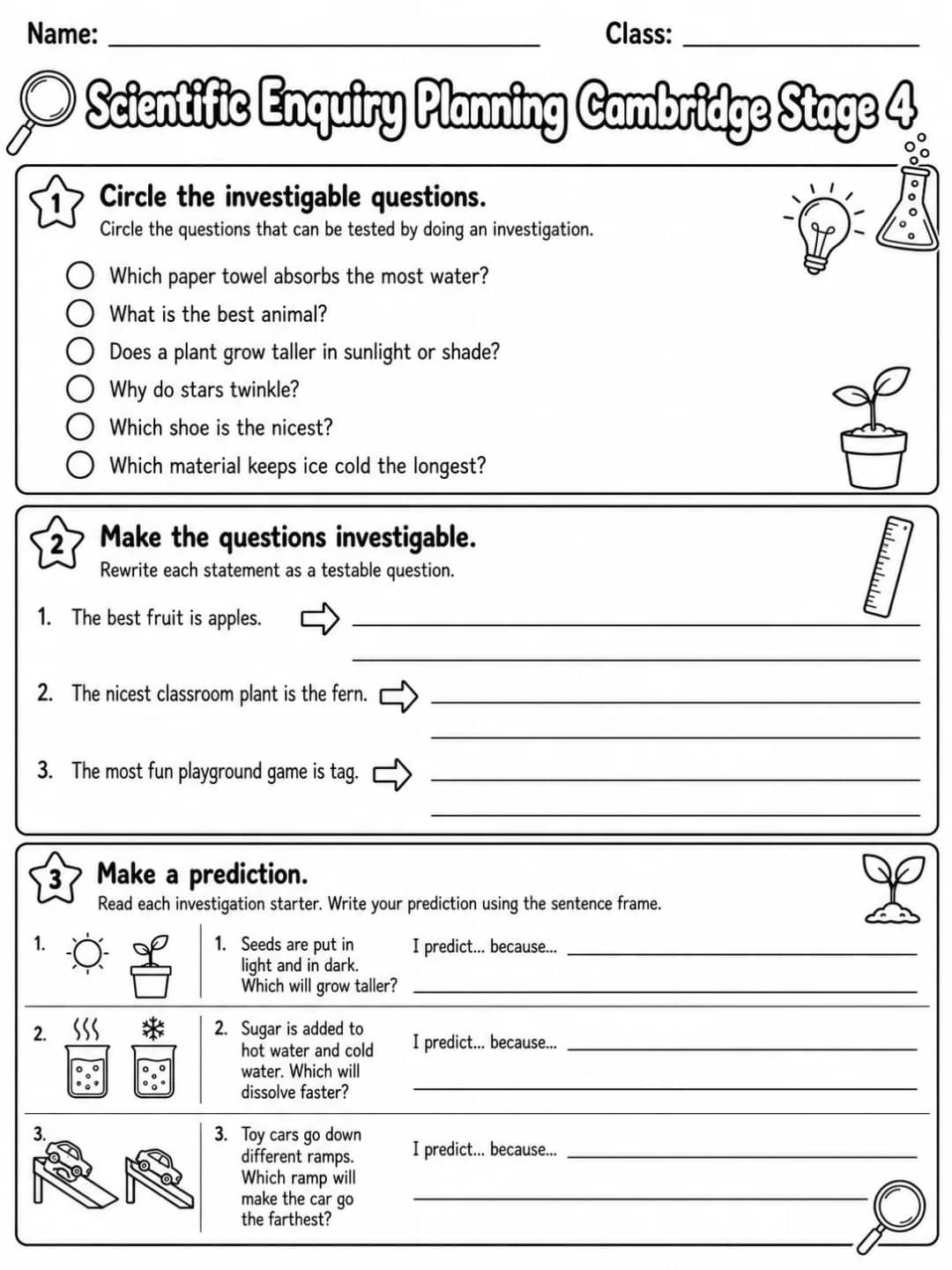 Scientific Enquiry Planning Cambridge Stage 4 printable Cambridge Primary Science Stage 4 worksheet preview from KiwiBee