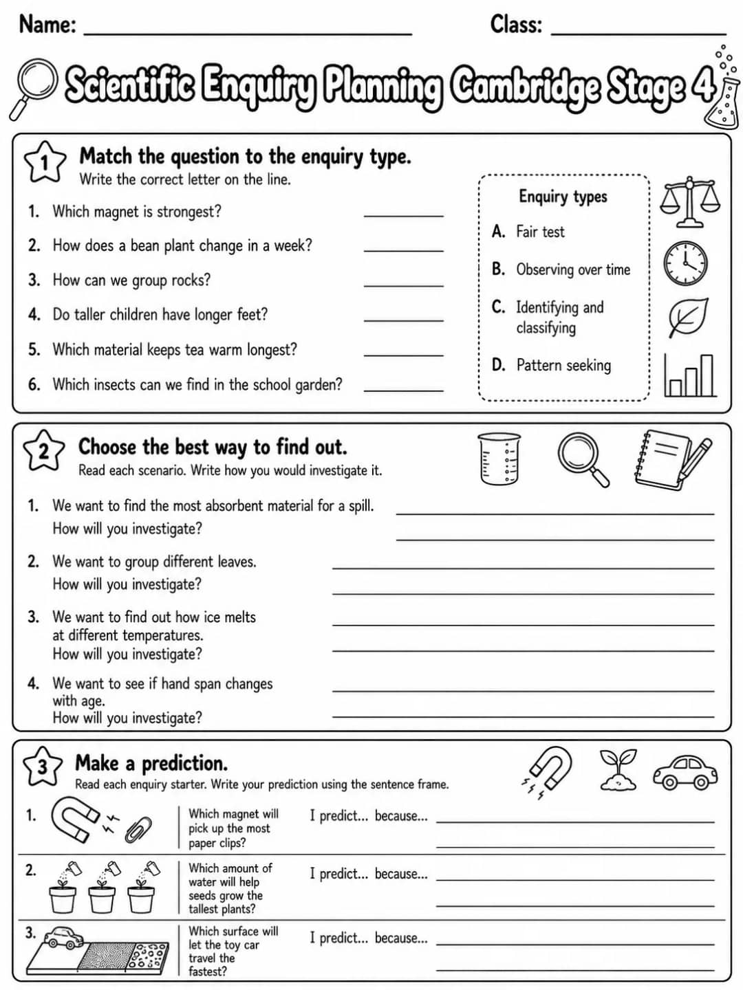 Scientific Enquiry Planning Cambridge Stage 4 printable Cambridge Primary Science Stage 4 worksheet preview from KiwiBee