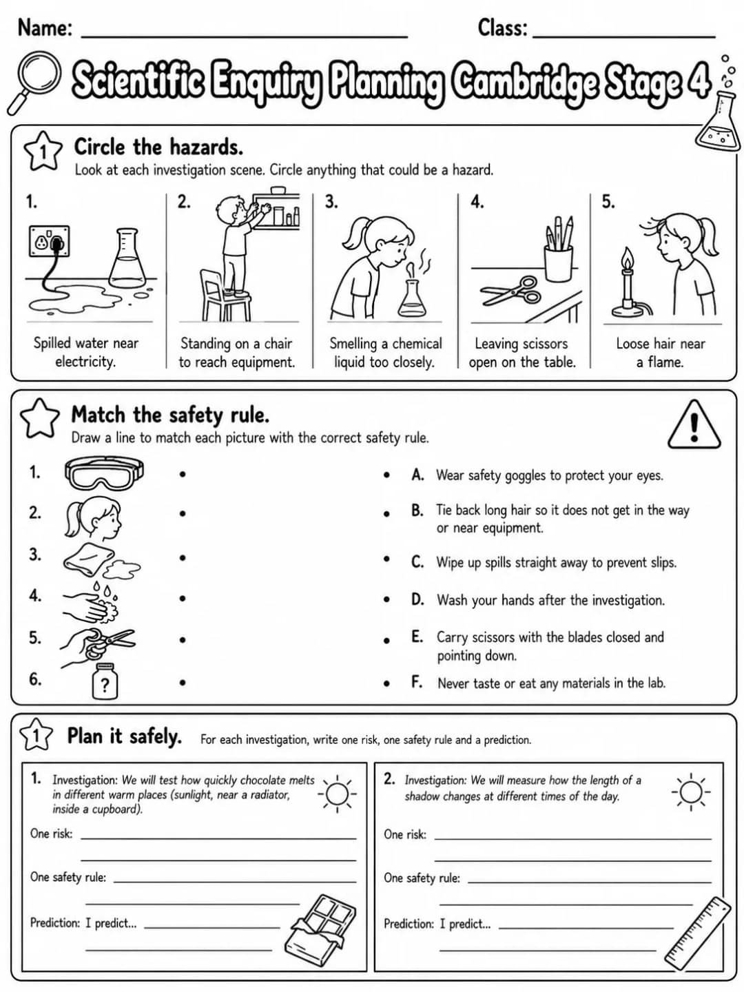 Scientific Enquiry Planning Cambridge Stage 4 printable Cambridge Primary Science Stage 4 worksheet preview from KiwiBee
