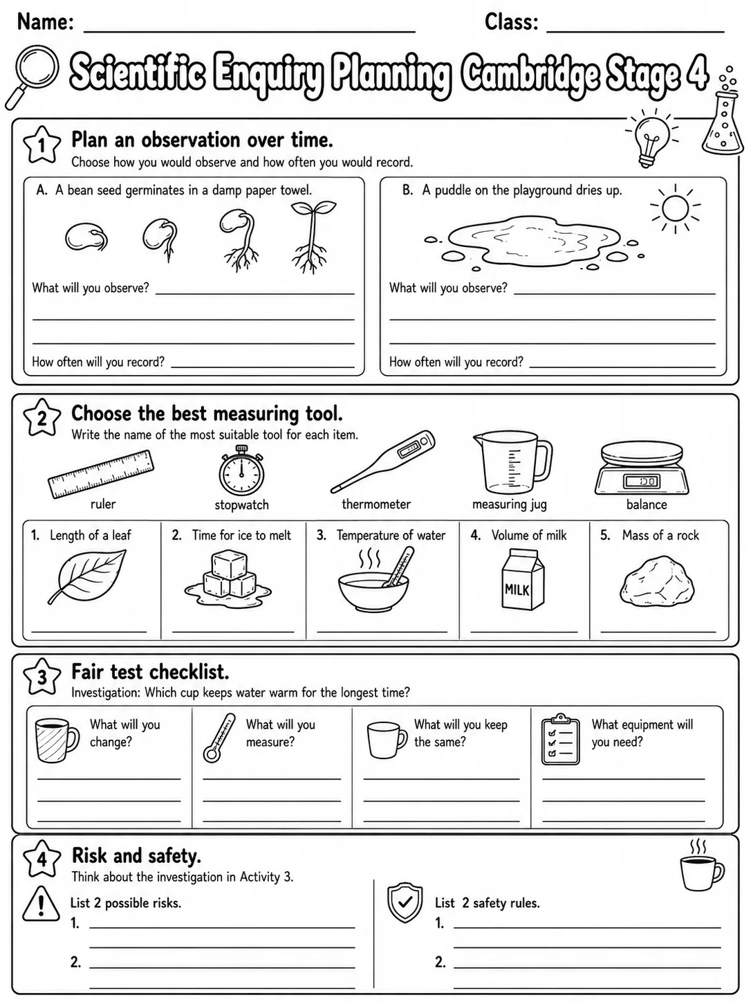 Scientific Enquiry Planning Cambridge Stage 4 printable Cambridge Primary Science Stage 4 worksheet preview from KiwiBee
