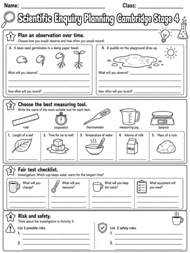 Scientific Enquiry Planning Cambridge Stage 4