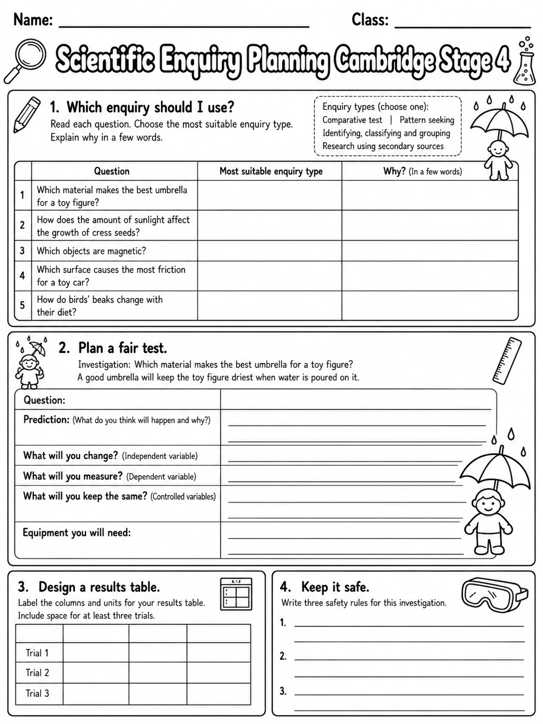 Scientific Enquiry Planning Cambridge Stage 4 printable Cambridge Primary Science Stage 4 worksheet preview from KiwiBee