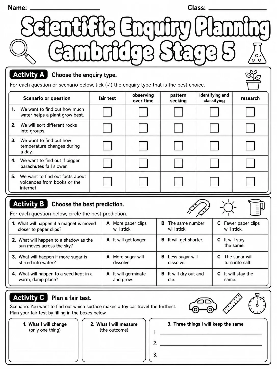Scientific Enquiry Planning Cambridge Stage 5 printable Cambridge Primary Science Stage 5 worksheet preview from KiwiBee