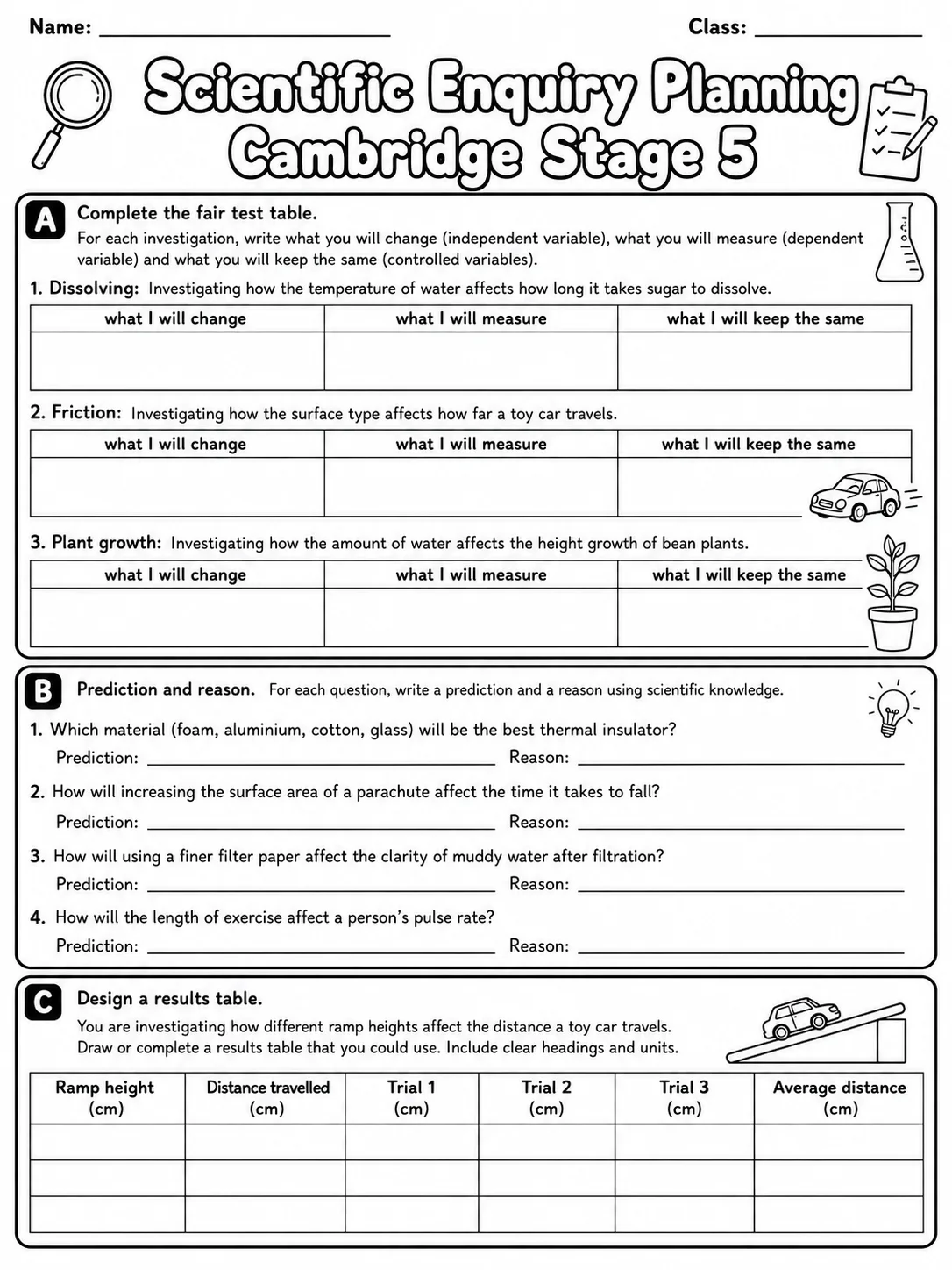 Scientific Enquiry Planning Cambridge Stage 5 page 5 printable Cambridge science worksheet preview