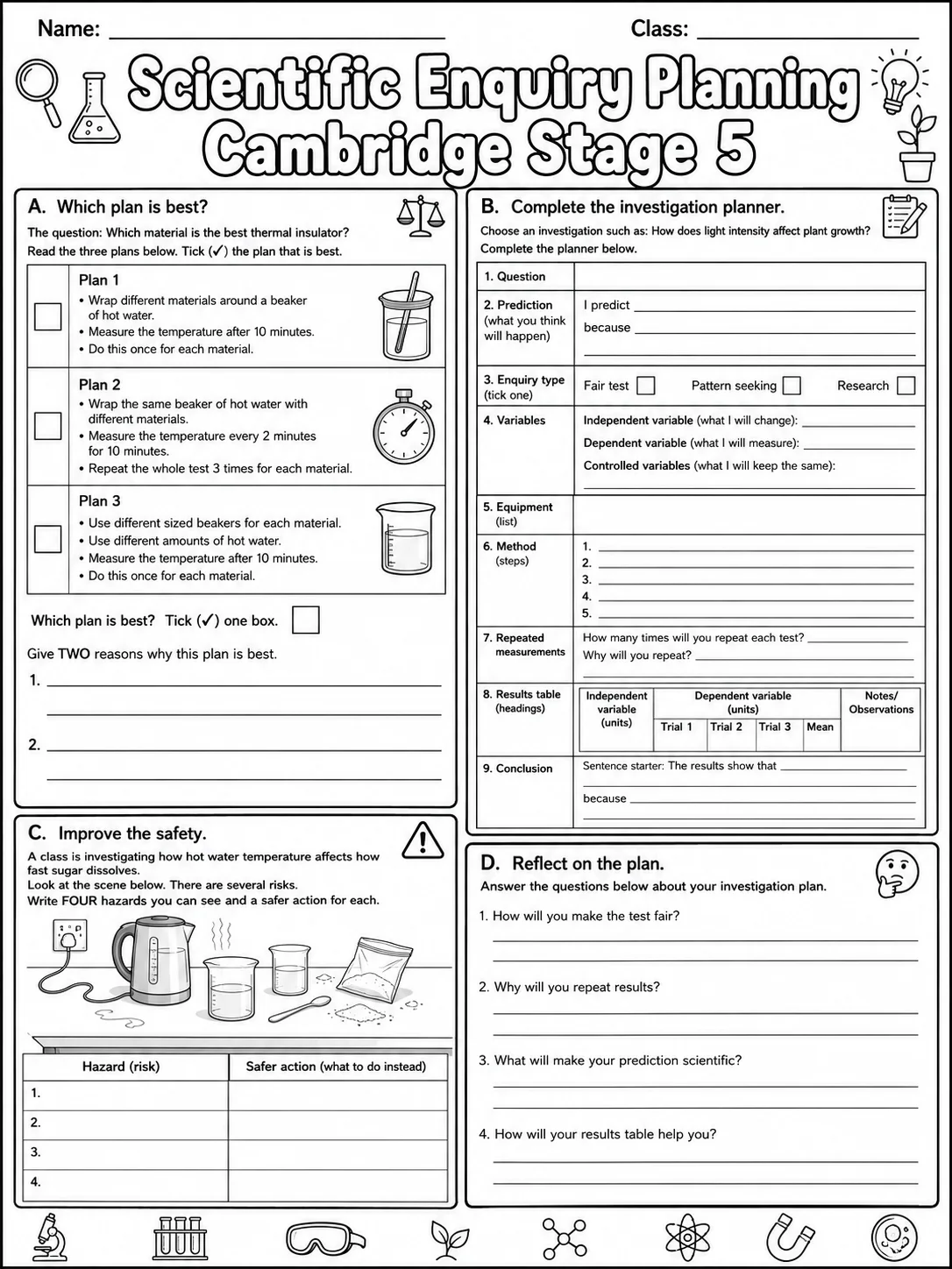 Scientific Enquiry Planning Cambridge Stage 5 page 10 printable Cambridge science worksheet preview