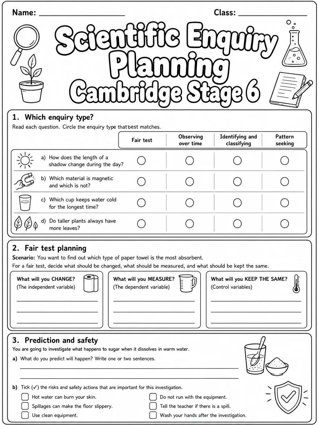 Scientific Enquiry Planning Cambridge Stage 6 printable Cambridge Primary Science Stage 6 worksheet preview from KiwiBee